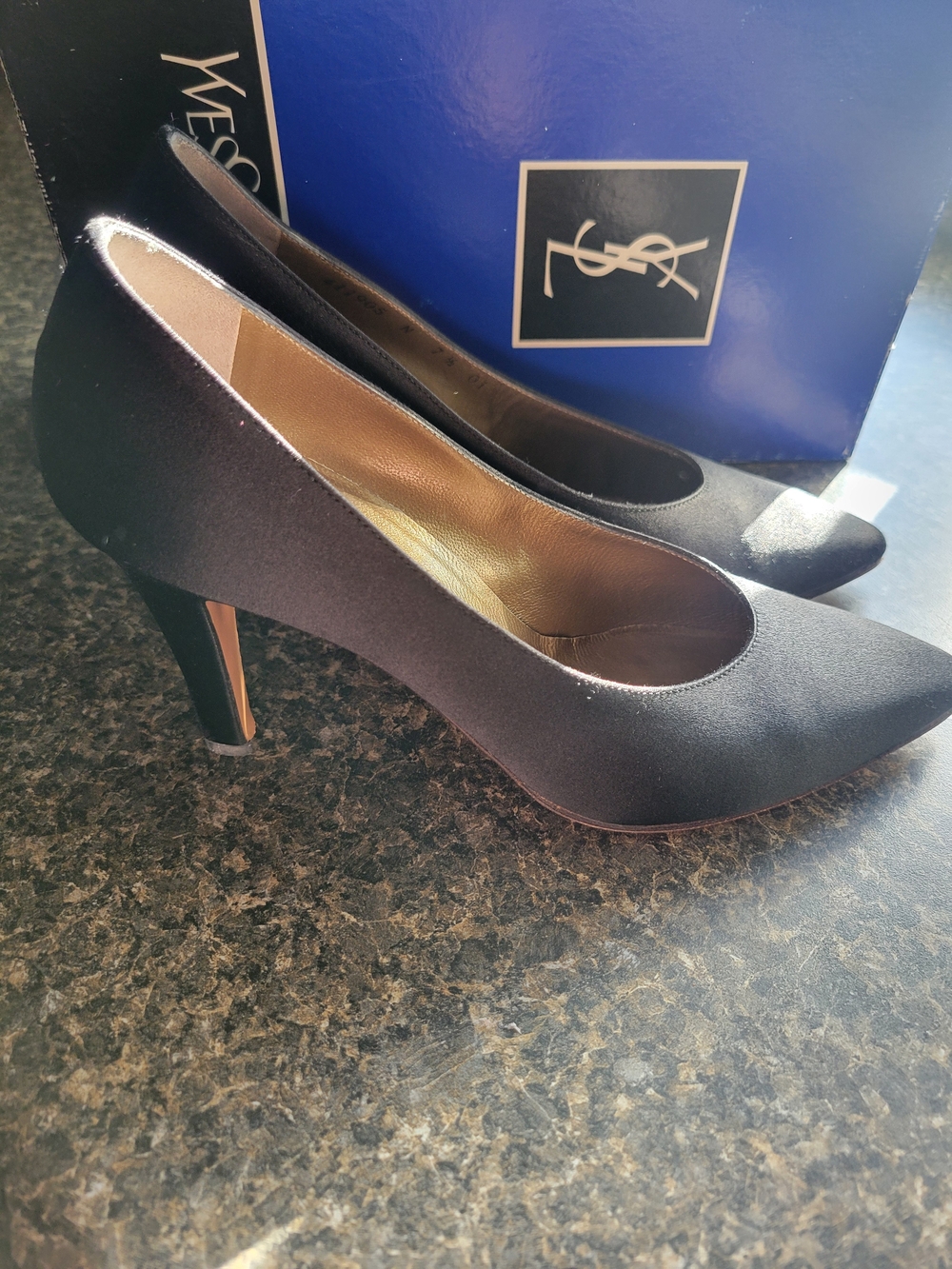 Vintage Yves Saint Laurent Black Satin Pointed Toe Pumps - Picture 3 of 8